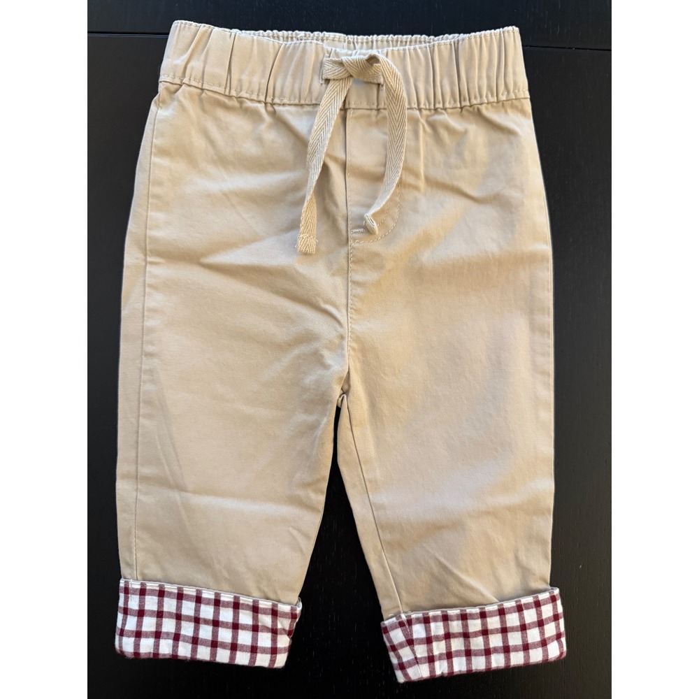 First Impressions Infant Pants 0-3 months Beige Cuffed Chino Khakis Plaid Cuff